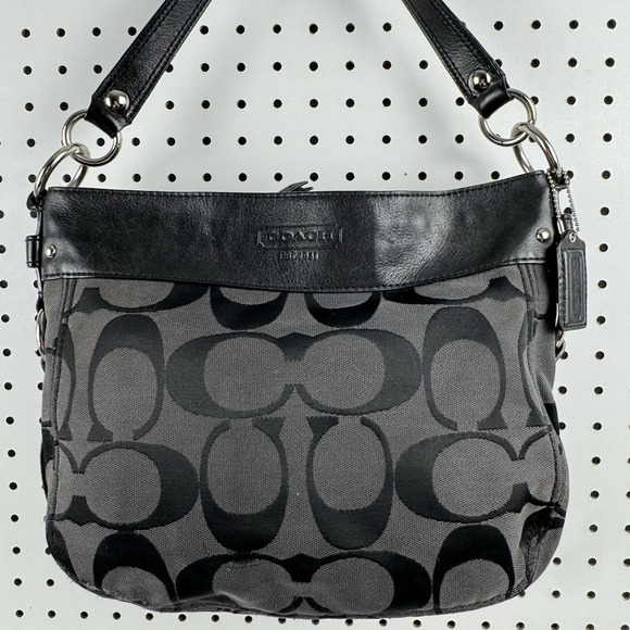 Vtg Coach Y2K Signature C Jacquard Hobo Shoulder Bag Black Leather Trim - Picture 2 of 16